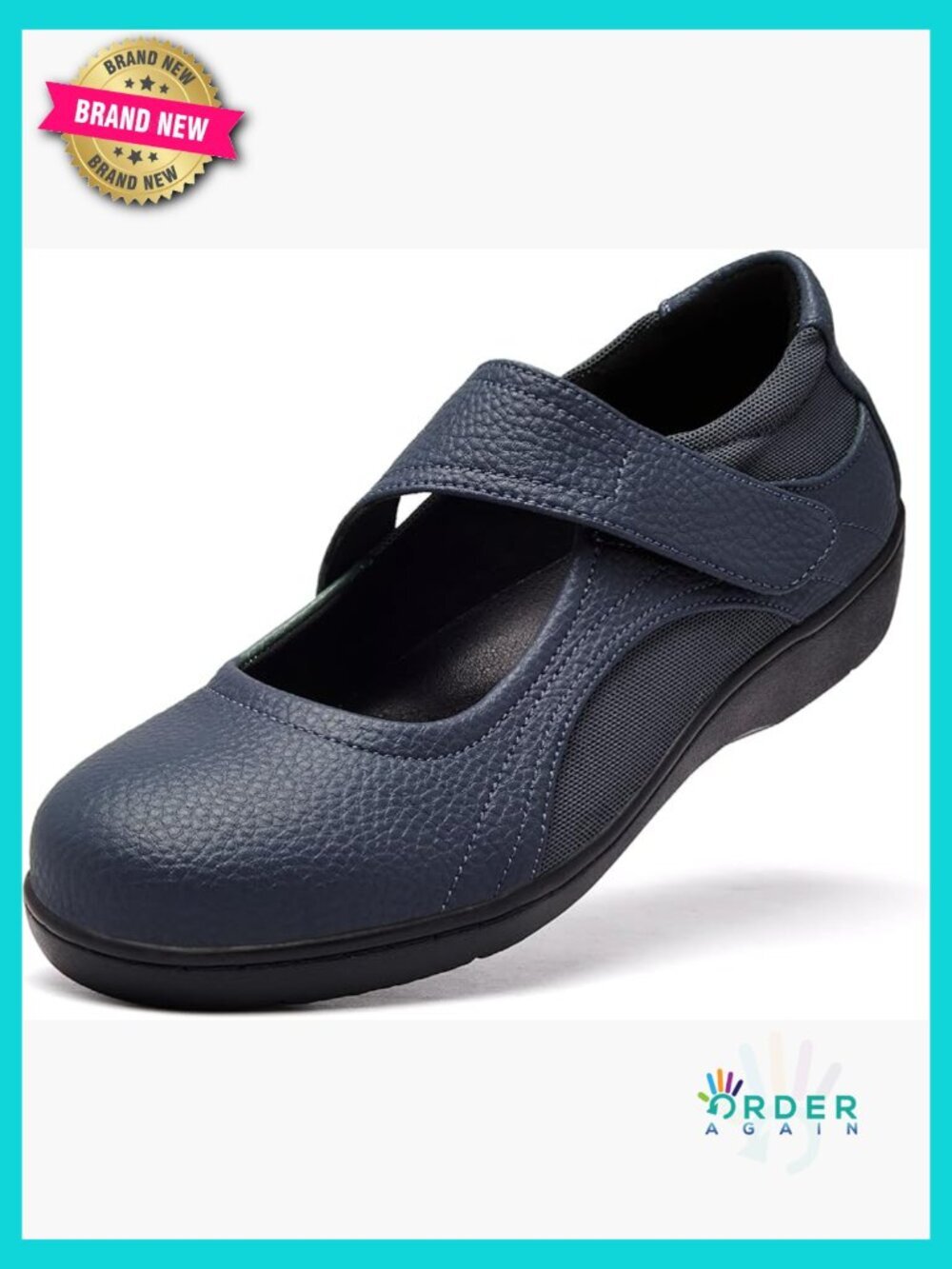 Leather Mary Jane Flats Orthopedic Memory Foam Non Slip Work Shoes Round Toe